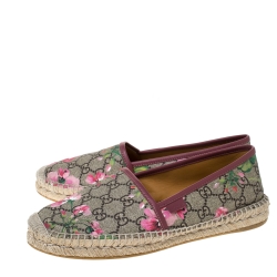 Pre Owned Gucci Beige GG Canvas Flora Espadrille Flats Size 39