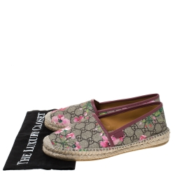 Pre Owned Gucci Beige GG Canvas Flora Espadrille Flats Size 39