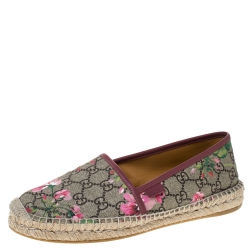 Pre Owned Gucci Beige GG Canvas Flora Espadrille Flats Size 39