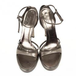 Pre Owned Gucci Grey Leather Ankle Strap Platform Sandals Size 41