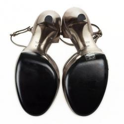 Pre Owned Gucci Grey Leather Ankle Strap Platform Sandals Size 41