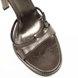 Pre Owned Gucci Grey Leather Ankle Strap Platform Sandals Size 41