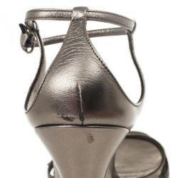 Pre Owned Gucci Grey Leather Ankle Strap Platform Sandals Size 41