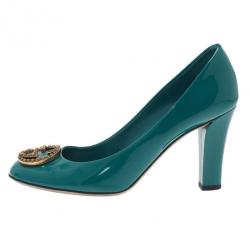 Pre Owned Gucci Blue Patent Interlocking Studded G Pumps Size 39