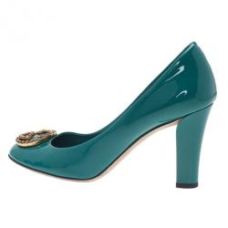 Pre Owned Gucci Blue Patent Interlocking Studded G Pumps Size 39
