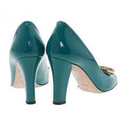 Pre Owned Gucci Blue Patent Interlocking Studded G Pumps Size 39