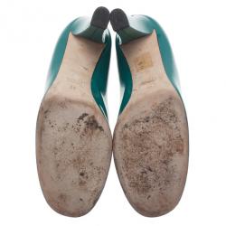 Pre Owned Gucci Blue Patent Interlocking Studded G Pumps Size 39