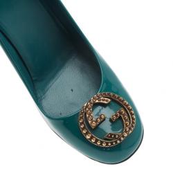 Pre Owned Gucci Blue Patent Interlocking Studded G Pumps Size 39