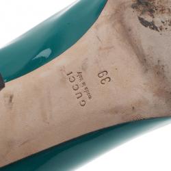 Pre Owned Gucci Blue Patent Interlocking Studded G Pumps Size 39