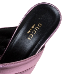 Pre Owned Gucci Metallic Pink Leather Webby Slide Sandals Size 39