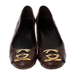 Pre Owned حذاء باليرينا فلات غوتشي كانفاس GG غوتشيسيما بنية مقاس 36