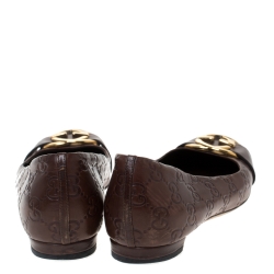 Pre Owned حذاء باليرينا فلات غوتشي كانفاس GG غوتشيسيما بنية مقاس 36