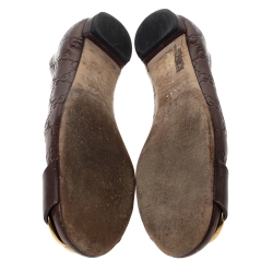 Pre Owned حذاء باليرينا فلات غوتشي كانفاس GG غوتشيسيما بنية مقاس 36