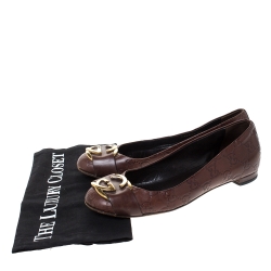 Pre Owned حذاء باليرينا فلات غوتشي كانفاس GG غوتشيسيما بنية مقاس 36