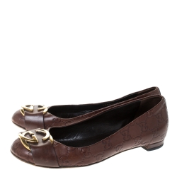 Pre Owned حذاء باليرينا فلات غوتشي كانفاس GG غوتشيسيما بنية مقاس 36