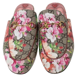 Pre Owned Gucci Multicolor GG Floral Print Canvas Princetown Horsebit Mules Size 39.5