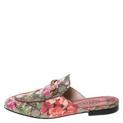 Pre Owned Gucci Multicolor GG Floral Print Canvas Princetown Horsebit Mules Size 39.5