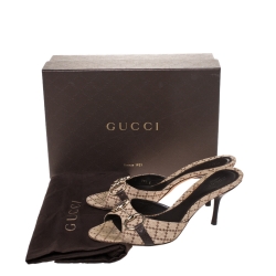 Pre Owned Gucci Beige Canvas Horsebit Open Toe Sandals Size 38.5