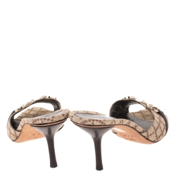 Pre Owned Gucci Beige Canvas Horsebit Open Toe Sandals Size 38.5