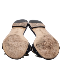 Pre Owned حذاء فلات سلايد غوتشي وشاح جلد وكانفاس حرفي الشعار جي جي أسود مقاس 38.5