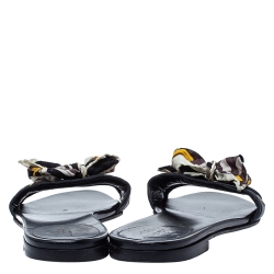 Pre Owned حذاء فلات سلايد غوتشي وشاح جلد وكانفاس حرفي الشعار جي جي أسود مقاس 38.5