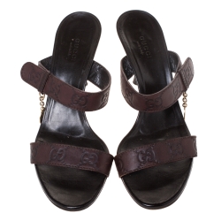 مملوكة مسبقًا Gucci Brown GG Leather Open Toe Sandals Size 37