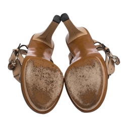 مملوكة مسبقًا Gucci Beige Leather Bamboo Buckle T Strap Open Toe Sandals Size 38