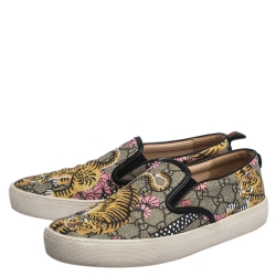 Gucci Multicolor GG Supreme Canvas Tiger Print Slip On Sneakers Size 39
