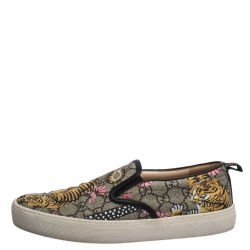 Gucci Multicolor GG Supreme Canvas Tiger Print Slip On Sneakers Size 39