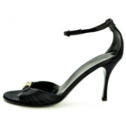 Pre Owned Gucci Black Satin Embellished Ankle Strap Sandals Size 40