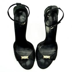 Pre Owned Gucci Black Satin Embellished Ankle Strap Sandals Size 40