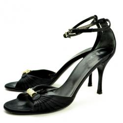 Pre Owned Gucci Black Satin Embellished Ankle Strap Sandals Size 40