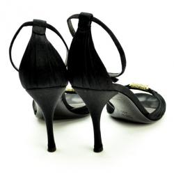 Pre Owned Gucci Black Satin Embellished Ankle Strap Sandals Size 40