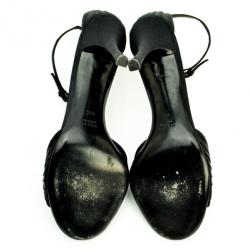 Pre Owned Gucci Black Satin Embellished Ankle Strap Sandals Size 40