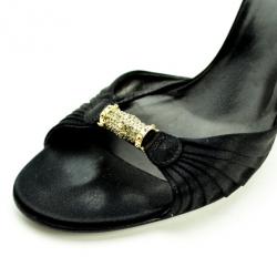 Pre Owned Gucci Black Satin Embellished Ankle Strap Sandals Size 40