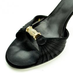 Pre Owned Gucci Black Satin Embellished Ankle Strap Sandals Size 40