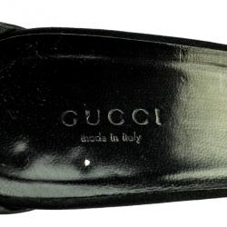 Pre Owned Gucci Black Satin Embellished Ankle Strap Sandals Size 40