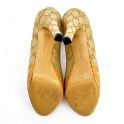 مملوكة مسبقًا Gucci Guccissima Canvas Horsebit Peep Toe Platform Pumps Size 40.5 