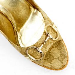 مملوكة مسبقًا Gucci Guccissima Canvas Horsebit Peep Toe Platform Pumps Size 40.5 