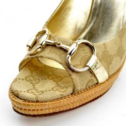 مملوكة مسبقًا Gucci Guccissima Canvas Horsebit Peep Toe Platform Pumps Size 40.5 