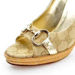 مملوكة مسبقًا Gucci Guccissima Canvas Horsebit Peep Toe Platform Pumps Size 40.5 