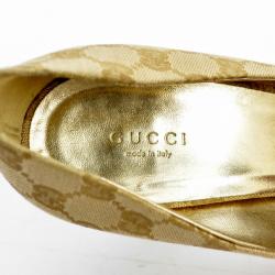 مملوكة مسبقًا Gucci Guccissima Canvas Horsebit Peep Toe Platform Pumps Size 40.5 