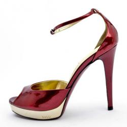 Pre Owned Gucci Red Metallic Platform Sandals Size 41 