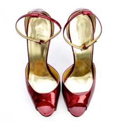 Pre Owned Gucci Red Metallic Platform Sandals Size 41 