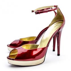 Pre Owned Gucci Red Metallic Platform Sandals Size 41 