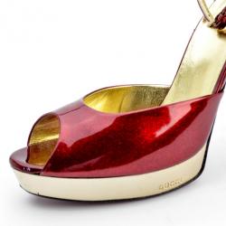 Pre Owned Gucci Red Metallic Platform Sandals Size 41 