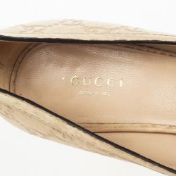 Gucci Cream Guccissima Stamped Leather Horsebit Peep Toe Pumps Size 38.5