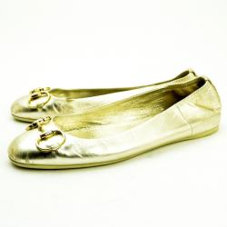 Pre Owned Gucci Metallic Horsebit Ballet Flats Size 39