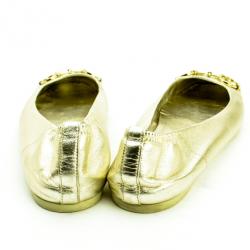 Pre Owned Gucci Metallic Horsebit Ballet Flats Size 39