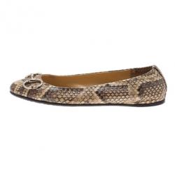 Pre Owned Gucci Beige Python Horsebit Ballet Flats Size 37.5